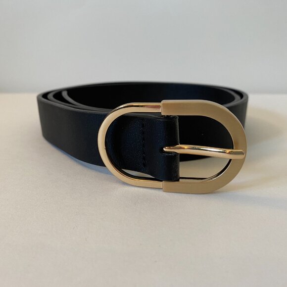 2 Pack Women's Vegan Leather Belts | 1 Black + 1 Blue with gold-tone buckles - Picture 6 of 7
